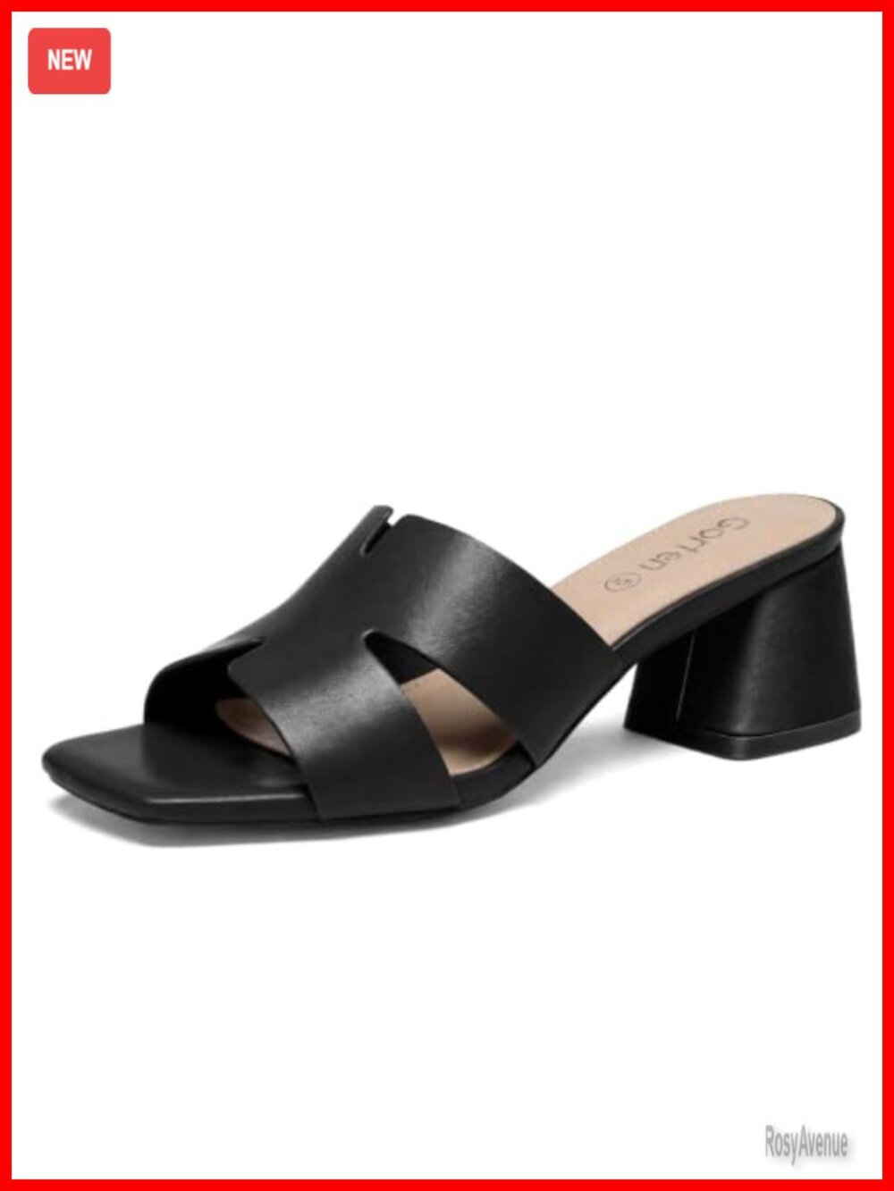Square Open Toe Low Block Chunky Heel Slip On Faux Leather Sandals